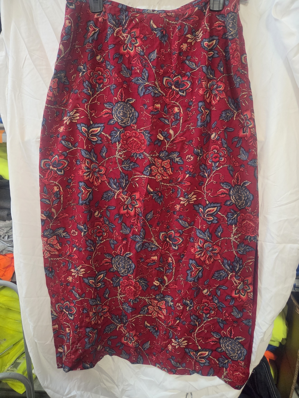 Charter Club Red Floral Midi Skirt with Blue and Cream Accents